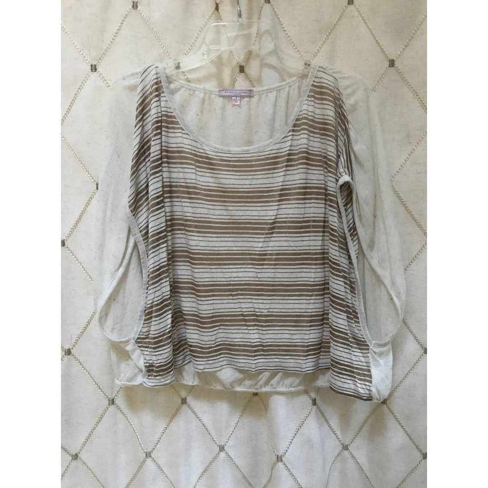White Ivory Gold Striped Blouse Open Sleeve Size S